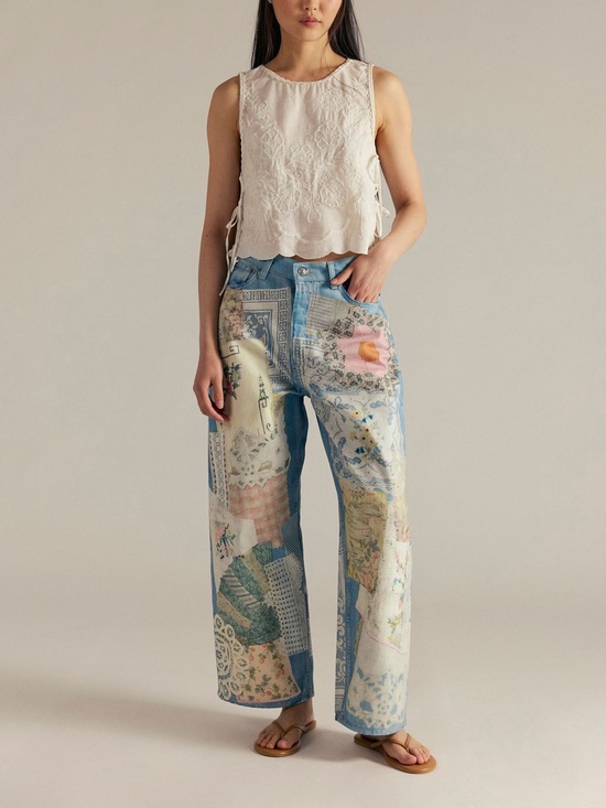 Free People Denim - Free People Blue Patchwork Wide Leg Jeans